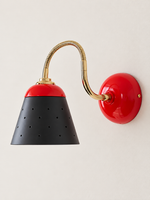 Perforated Cone Gooseneck Wall Sconce – Pomegranate Red and Gold – Black Shade