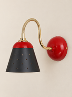 Perforated Cone Gooseneck Wall Sconce – Cherry Red and Gold – Black Shade