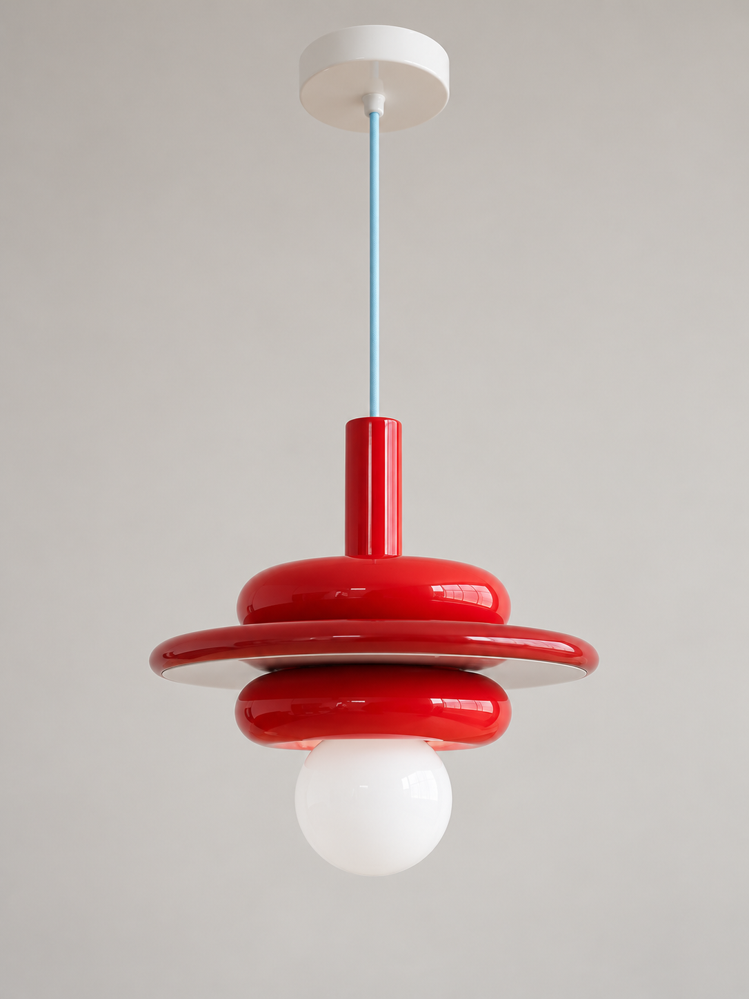 Colorful Stacked Disc Pendant Light – A – Red and White