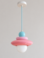 Colorful Stacked Disc Pendant Light – B – Pink and Blue