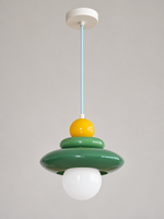 Colorful Stacked Disc Pendant Light – B – Green and Yellow