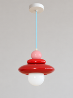 Colorful Stacked Disc Pendant Light – B – Red and Pink