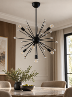 Black Starburst Glass Accent Chandelier – Small – Clear Bulbs – 7 E27