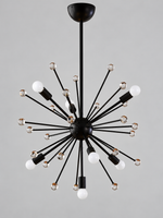 Black Starburst Glass Accent Chandelier – Small – Opal White Bulbs – 7 E14