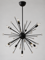 Black Starburst Glass Accent Chandelier – Medium – Clear Bulbs – 9 E14