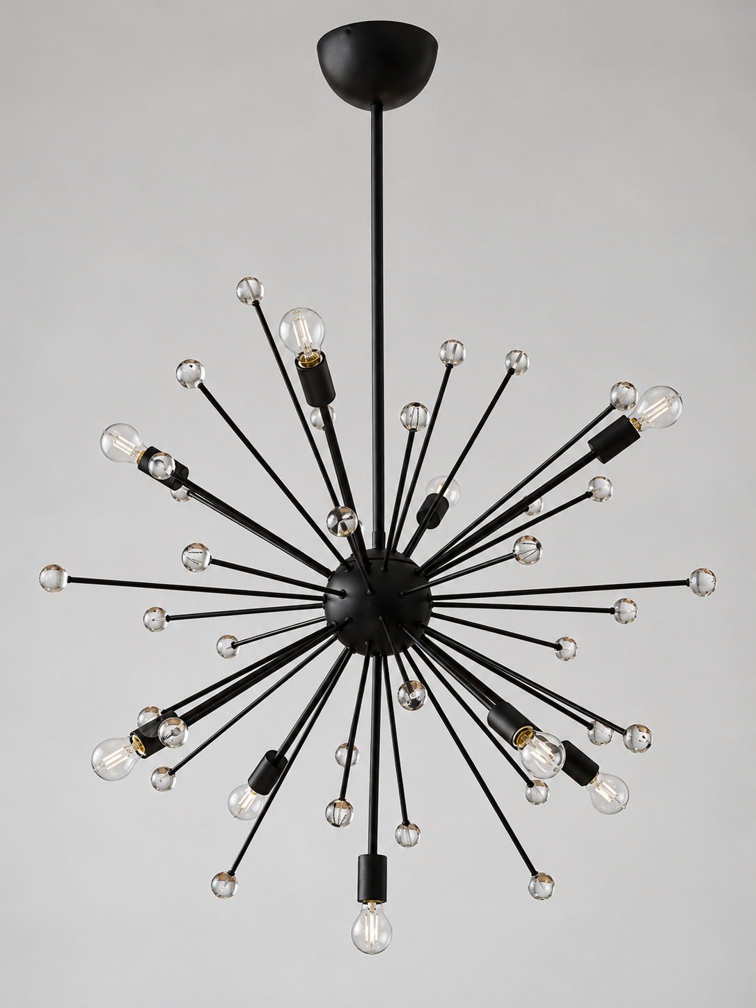 Black Starburst Glass Accent Chandelier – Medium – Clear Bulbs – 9 E14