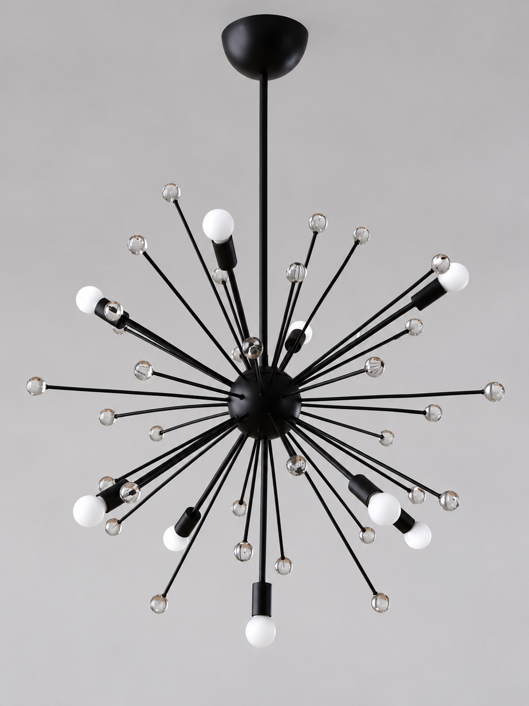Black Starburst Glass Accent Chandelier – Medium – Opal White Bulbs – 9 E14