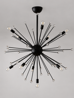 Black Starburst Glass Accent Chandelier – Large – Clear Bulbs – 11 E14
