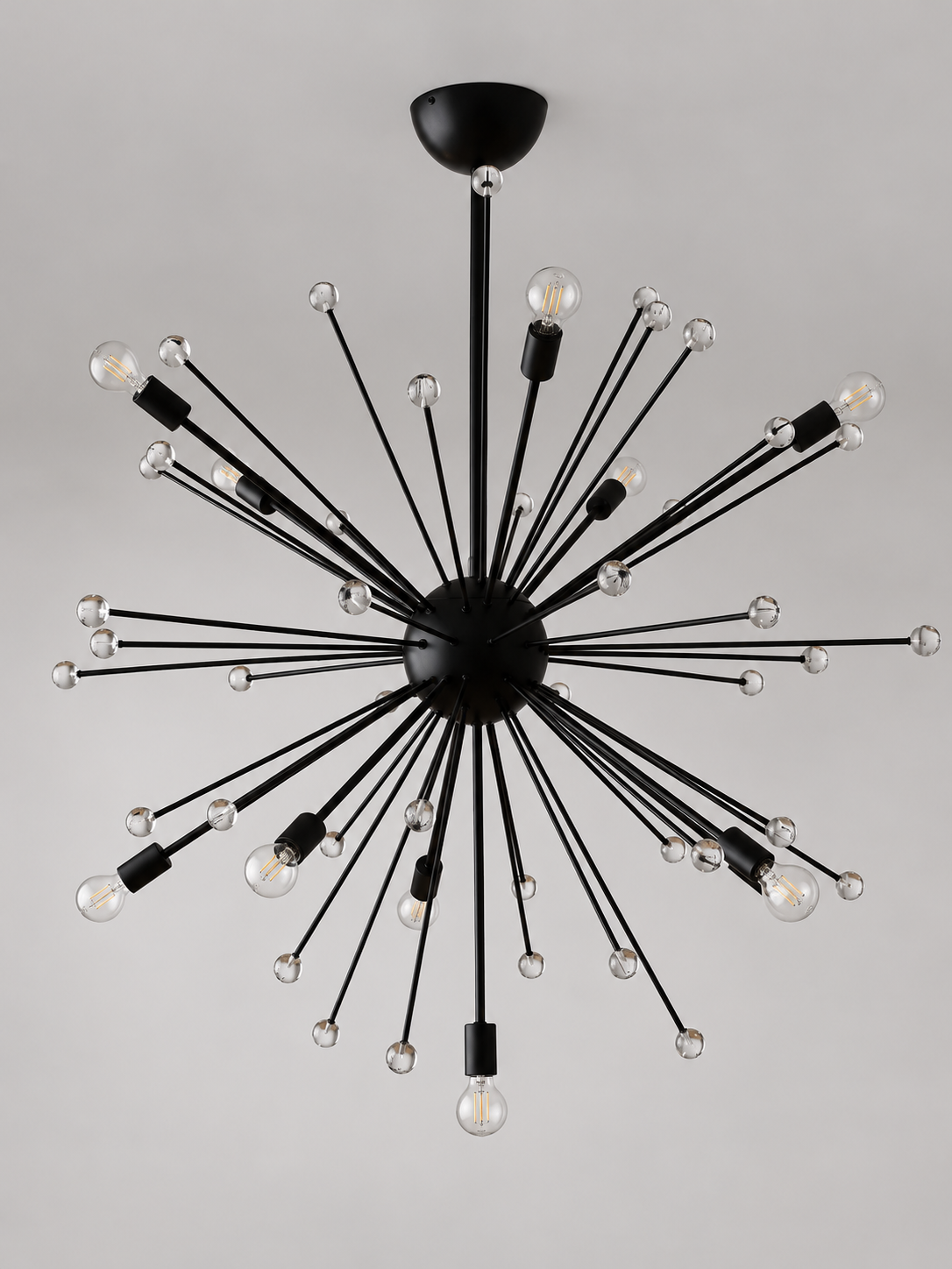 Black Starburst Glass Accent Chandelier – Large – Clear Bulbs – 11 E14