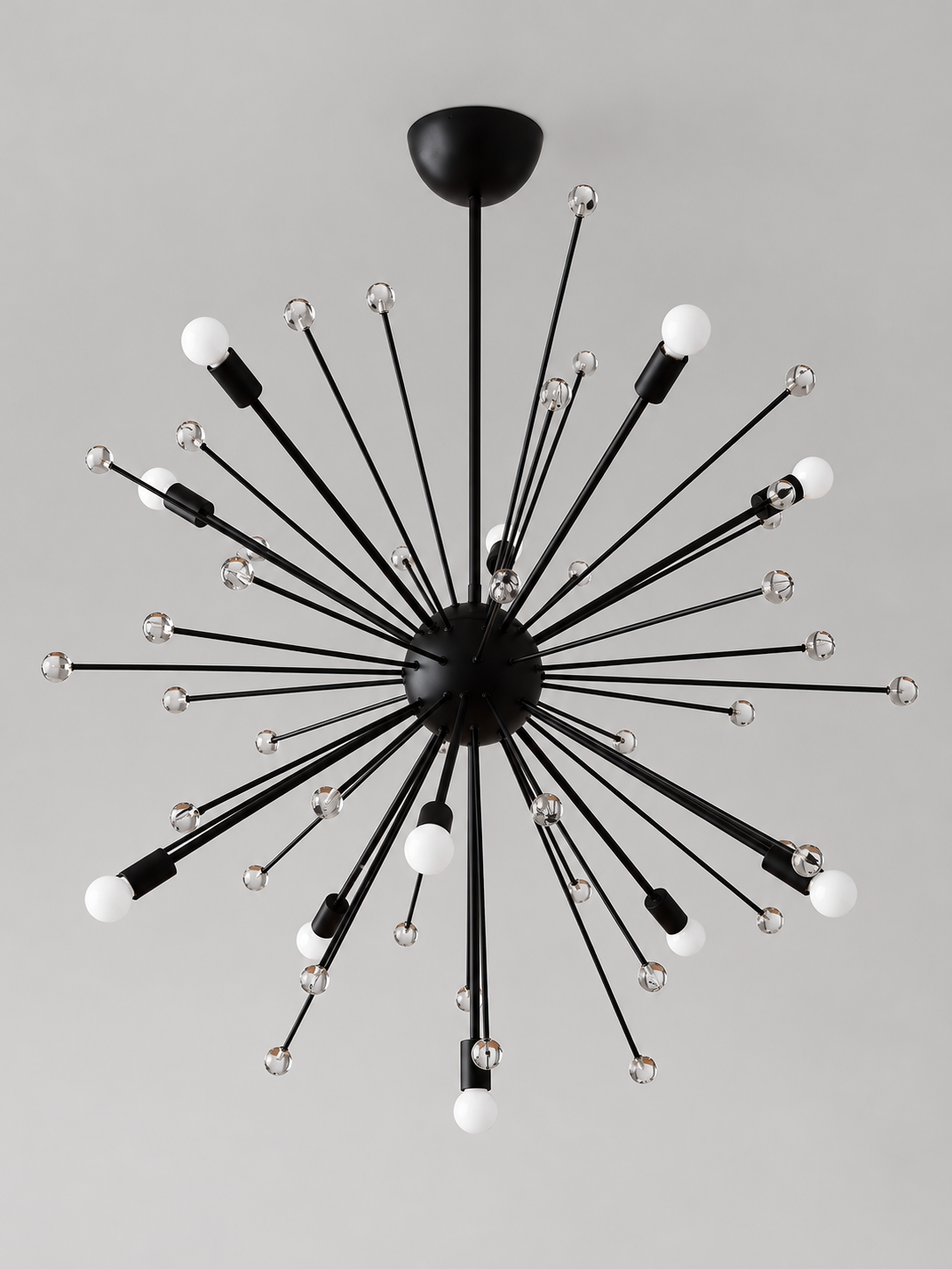 Black Starburst Glass Accent Chandelier – Large – Opal White Bulbs – 11 E14