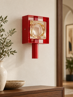 Red Frame Colored Glass Wall Sconce – Red Frame – Amber Glass