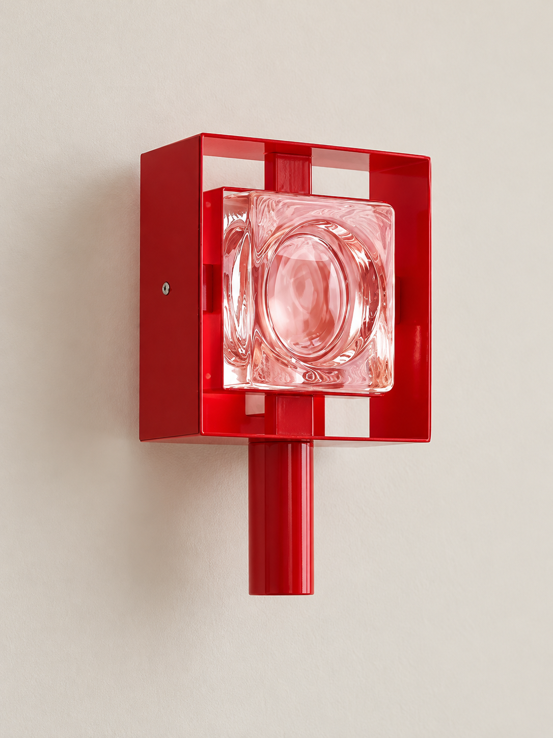 Red Frame Colored Glass Wall Sconce – Red Frame – Pink Glass