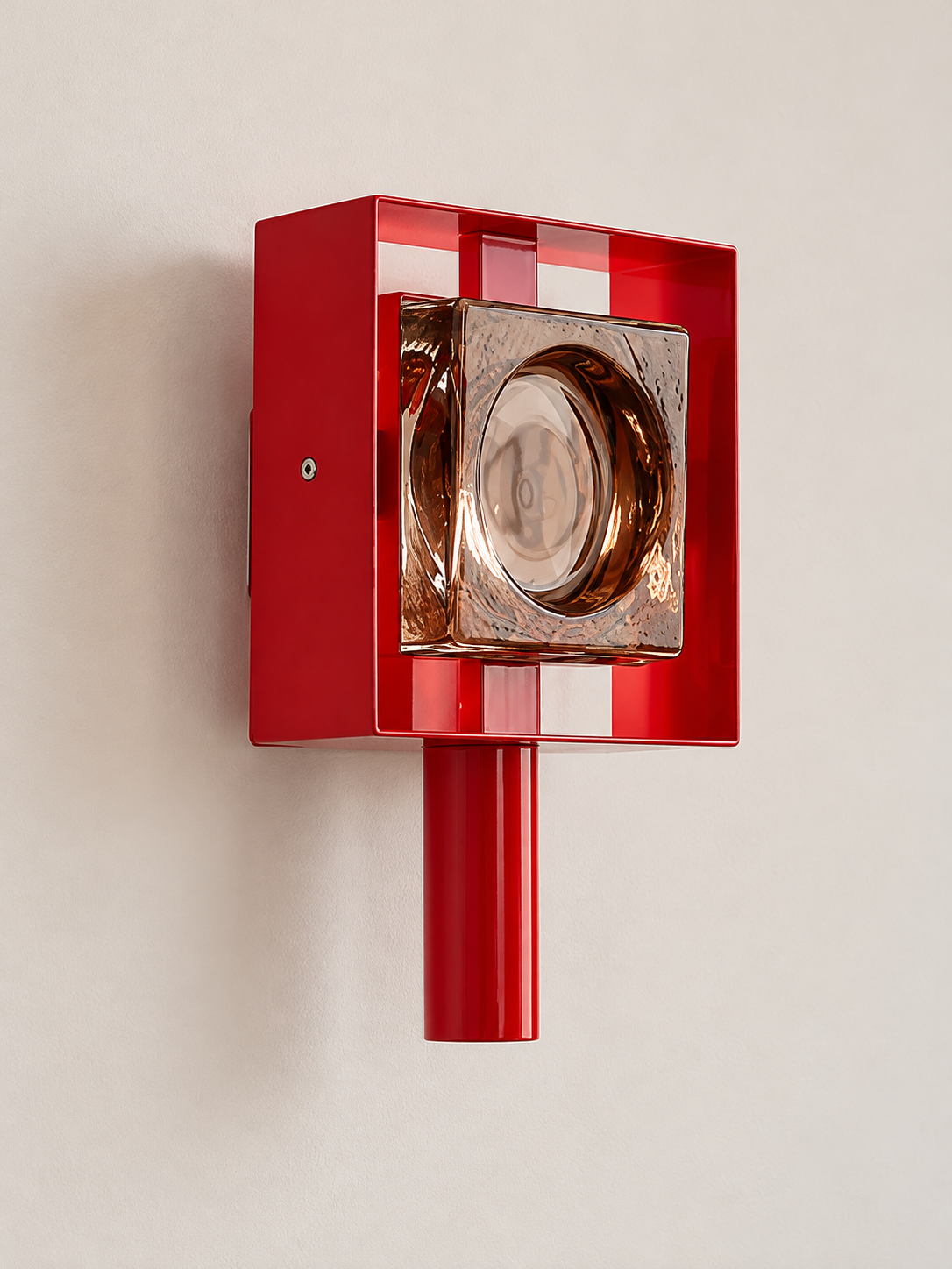 Red Frame Colored Glass Wall Sconce – Red Frame – Coffee Brown Glass
