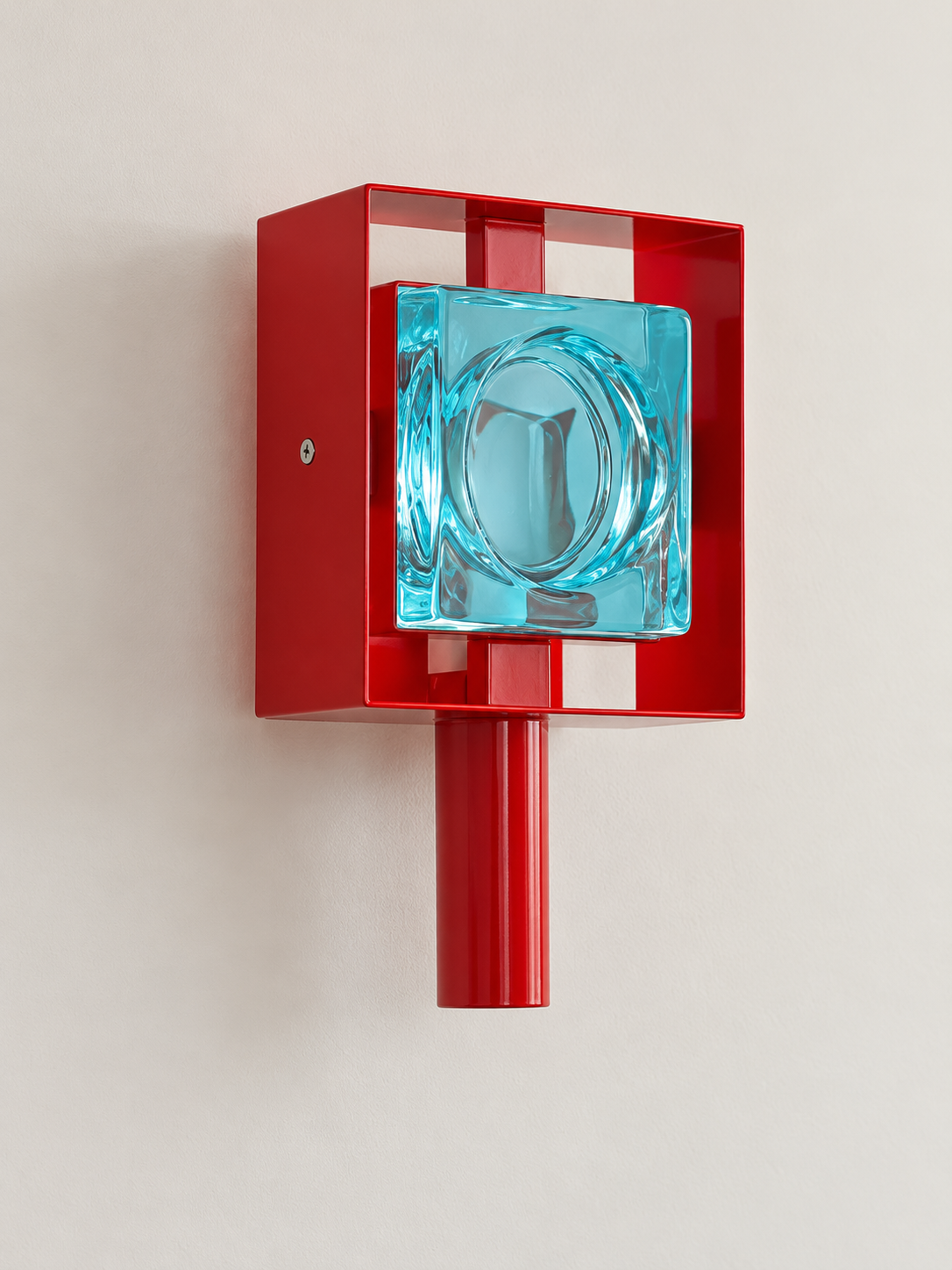 Red Frame Colored Glass Wall Sconce – Red Frame – Blue Glass
