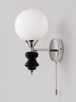 Chrome Globe Baluster Wall Sconce – Black – Pull Chain – Warm 16W