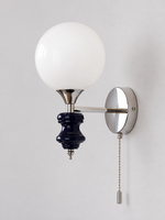 Chrome Globe Baluster Wall Sconce – Blue – Pull Chain – Warm 16W