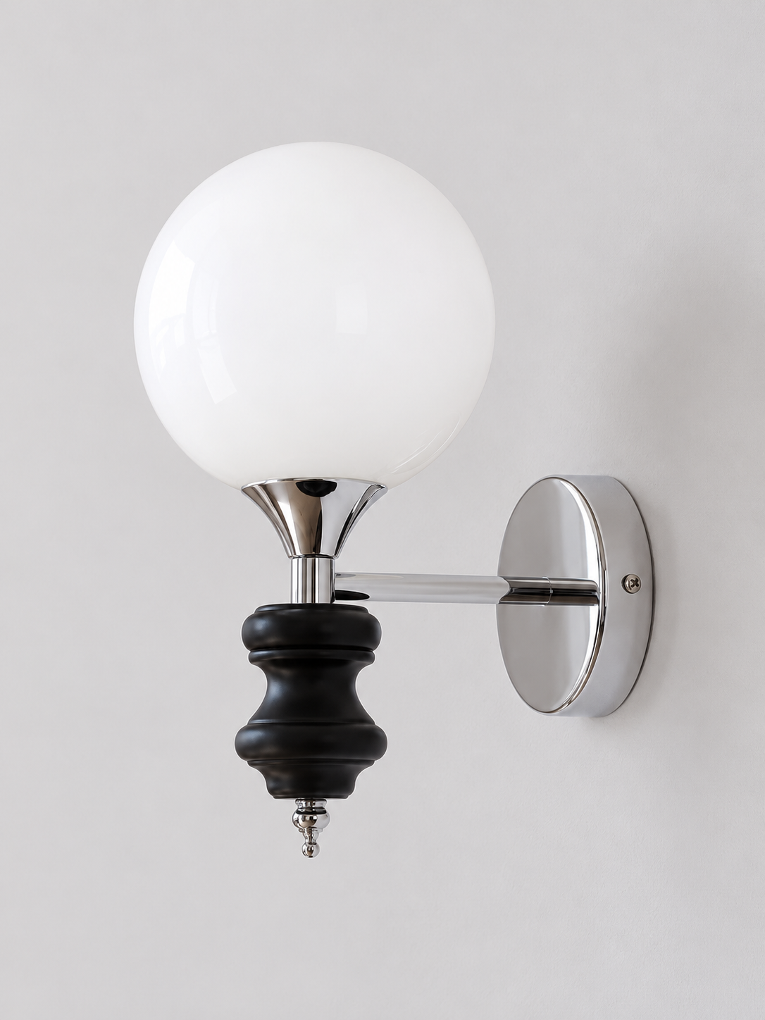 Chrome Globe Baluster Wall Sconce – Black – Hardwired – Warm 16W