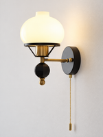 Opal Glass Wall Sconce with Decorative Finial – Faceted Finial / Pull-Chain Switch
