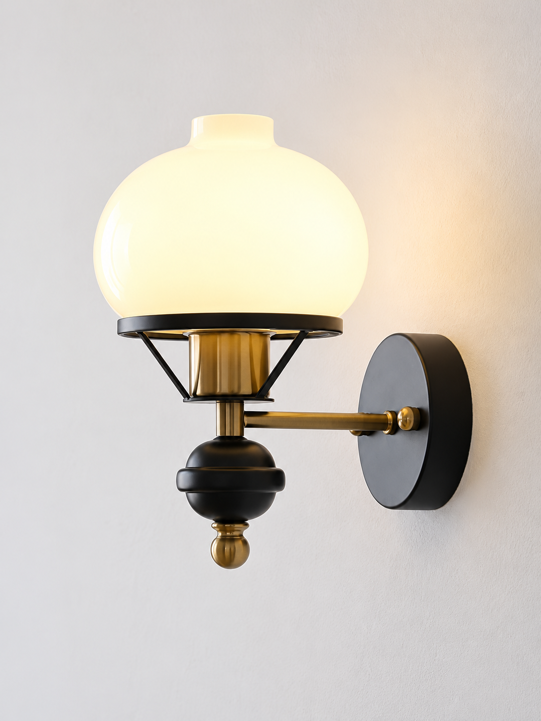 Opal Glass Wall Sconce with Decorative Finial – Bell Finial / Hardwired