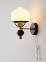 Opal Glass Wall Sconce with Decorative Finial – Bell Finial / Plug-In