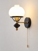 Opal Glass Wall Sconce with Decorative Finial – Ribbed Finial / Pull-Chain Switch
