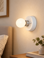 Round Backplate Exposed Bulb Wall Light – White / Opal White Bulb