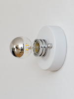 Round Backplate Exposed Bulb Wall Light – White / Half-Mirror Bulb