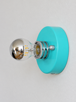 Round Backplate Exposed Bulb Wall Light – Turquoise Blue / Half-Mirror Bulb