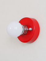 Round Backplate Exposed Bulb Wall Light – Red / Opal White Bulb