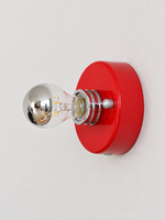 Round Backplate Exposed Bulb Wall Light – Red / Half-Mirror Bulb