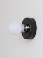 Round Backplate Exposed Bulb Wall Light – Black / Opal White Bulb