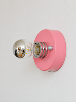 Round Backplate Exposed Bulb Wall Light – Pink / Half-Mirror Bulb