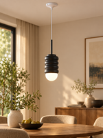 Ribbed Cylinder Mini Pendant Light – Black Stem / Black Body