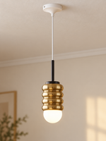 Ribbed Cylinder Mini Pendant Light – Black Stem / Brass Body
