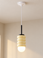 Ribbed Cylinder Mini Pendant Light – Black Stem / Cream Yellow Body