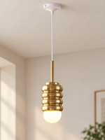 Ribbed Cylinder Mini Pendant Light – Brass Stem / Brass Body