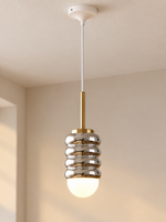 Ribbed Cylinder Mini Pendant Light – Brass Stem / Chrome Body
