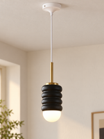 Ribbed Cylinder Mini Pendant Light – Brass Stem / Black Body