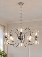 Loop Arm Clear Glass Globe Chandelier – Chrome / 10 Lights