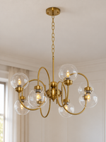 Loop Arm Clear Glass Globe Chandelier – Brass / 8 Lights