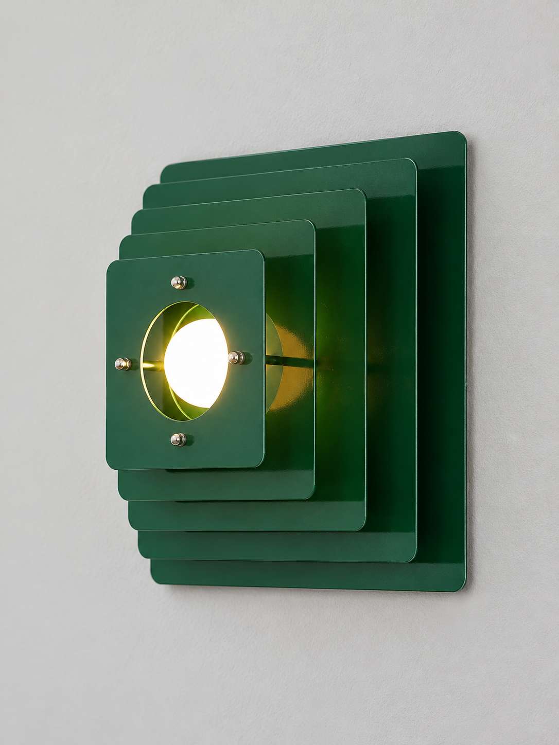 Layered Square Iron Wall Sconce – Green / Single / Opal White Bulb