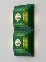 Layered Square Iron Wall Sconce – Green / Double / Half-Mirror Bulbs
