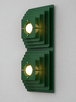 Layered Square Iron Wall Sconce – Green / Double / Opal White Bulbs