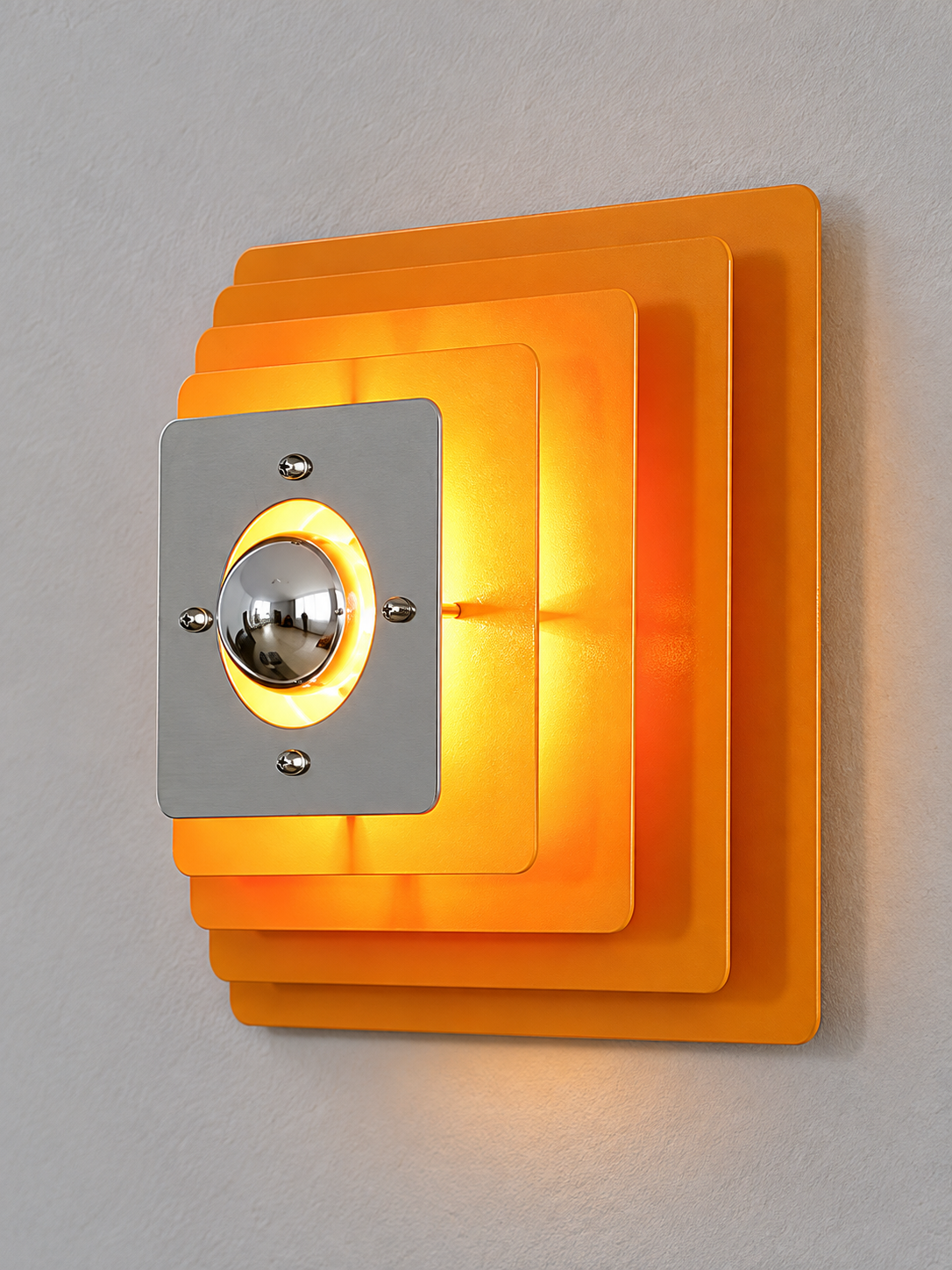 Layered Square Iron Wall Sconce – Orange / Single / Half-Mirror Bulb