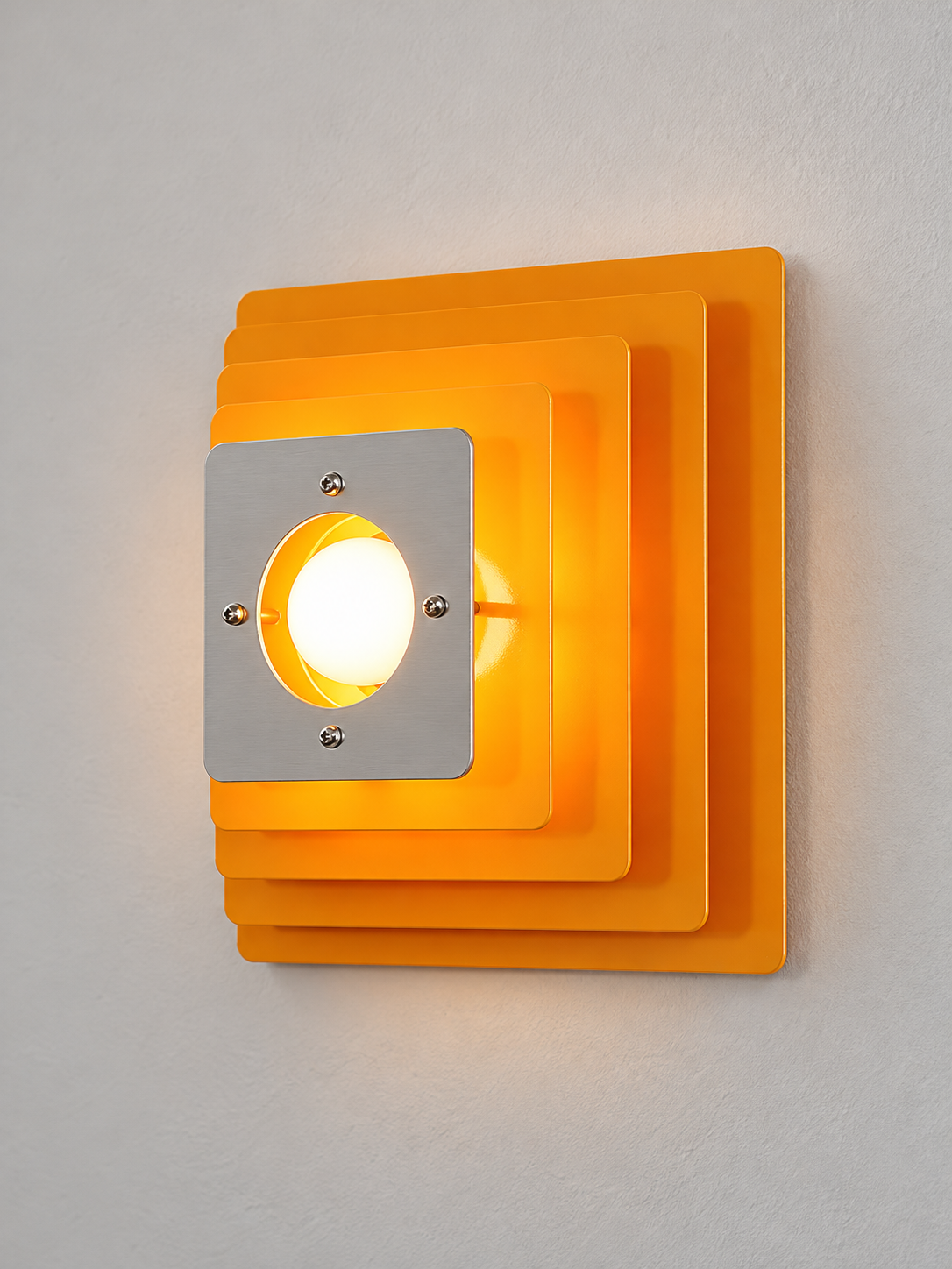 Layered Square Iron Wall Sconce – Orange / Single / Opal White Bulb