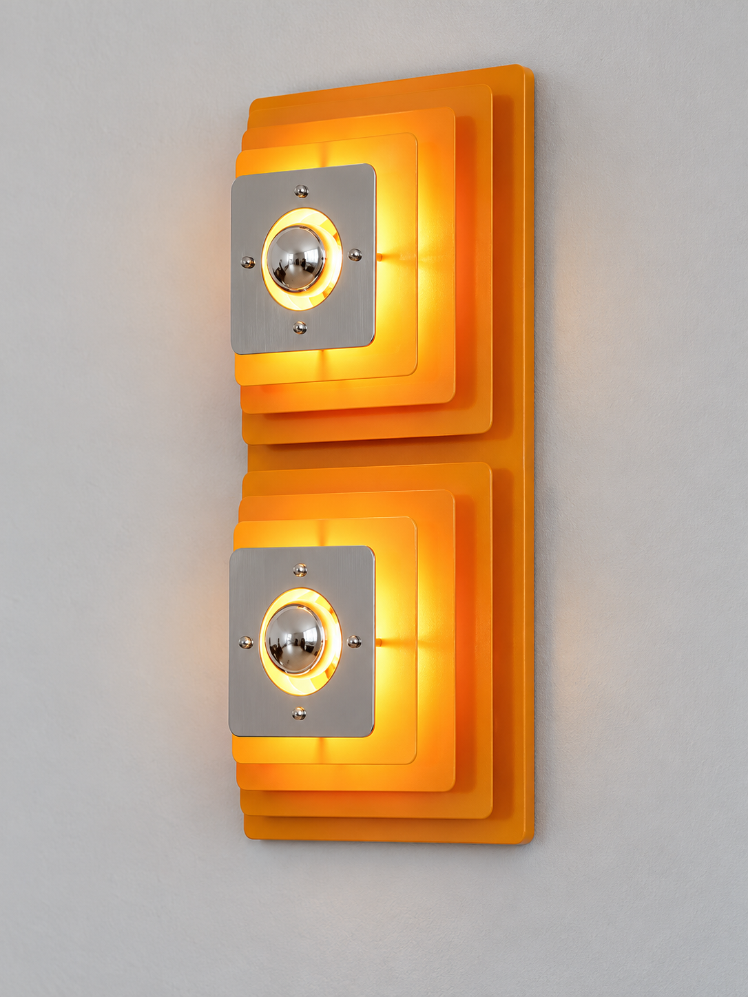 Layered Square Iron Wall Sconce – Orange / Double / Half-Mirror Bulbs