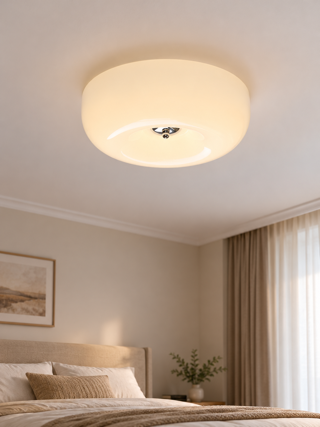Rounded Glass Flush Mount Ceiling Light – Chrome / White – 32 cm – 18W