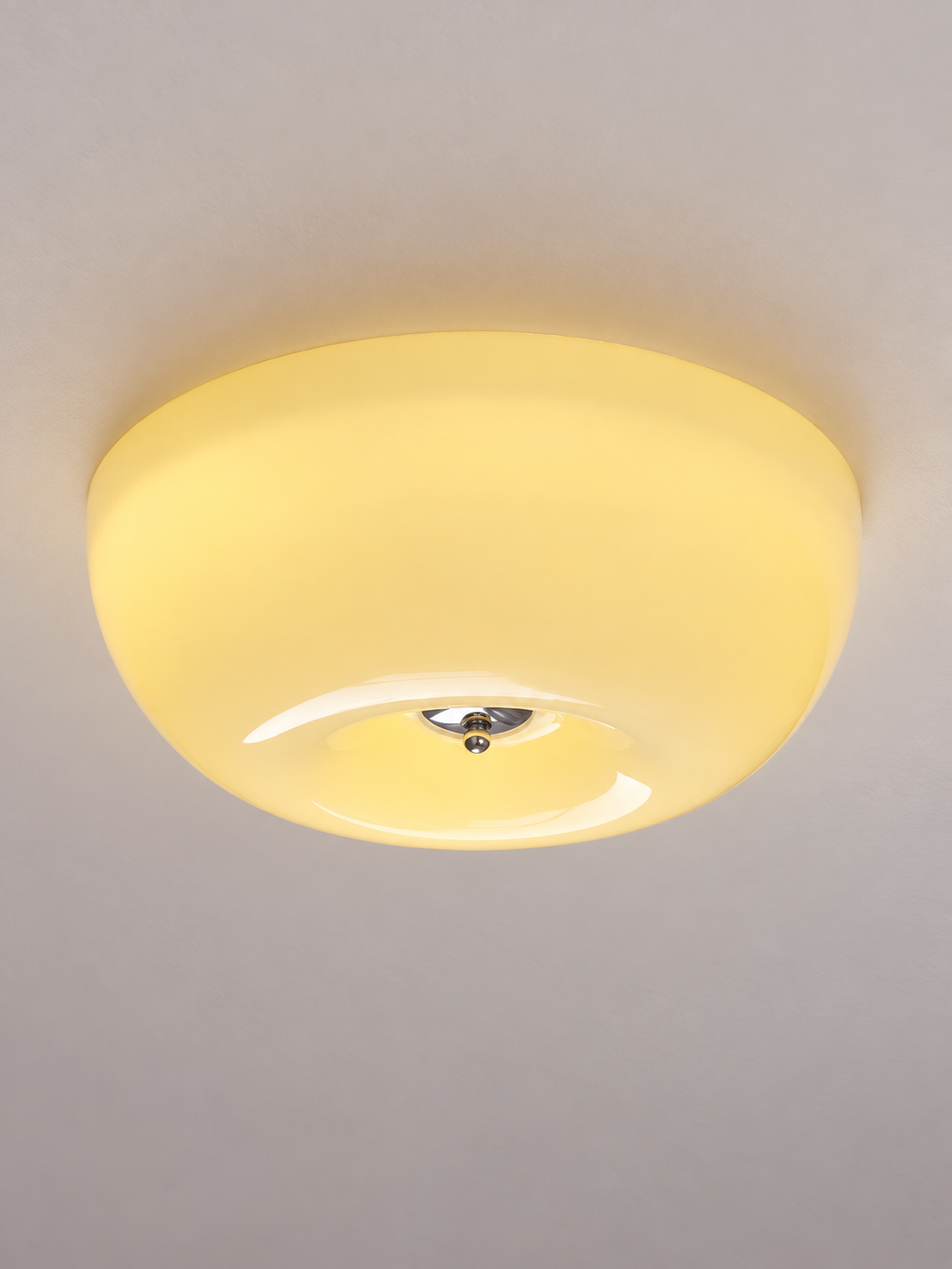Rounded Glass Flush Mount Ceiling Light – Chrome / Cream Yellow – 38 cm – 36W