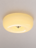 Rounded Glass Flush Mount Ceiling Light – Chrome / Cream Yellow – 46 cm – 40W