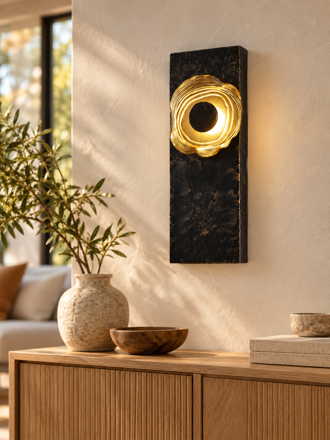 Sculpted Ripple Ring Wall Light - styled room